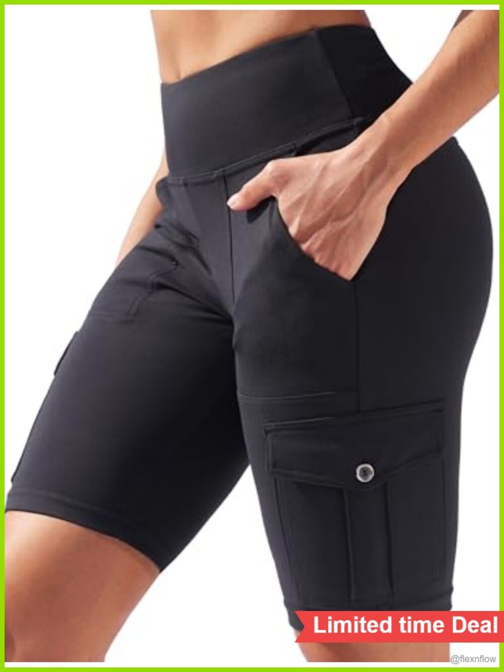 High Waisted Workout Biker Shorts with Cargo Pockets Tummy Control